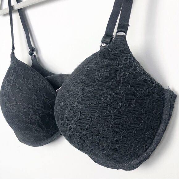 VICTORIA’S SECRET | Black Floral Lace Push Up Bra Padded Size 36DD - Picture 2 of 7